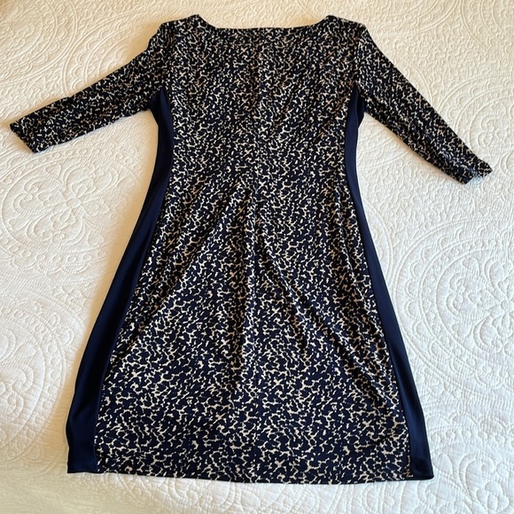 Ralph Lauren Print Runched Sheath Dress 12 P Navy Blue Leopard Classic Preppy - Picture 10 of 17